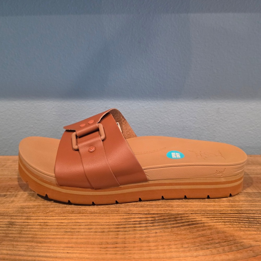 Reef Womens Horizon Hi Slide Tan Platform Vegan Leather Sandals Size 11 - Picture 9 of 11